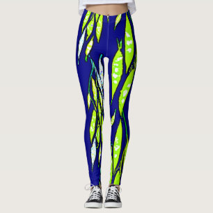 Legging Neon Leaf Branch Pattern