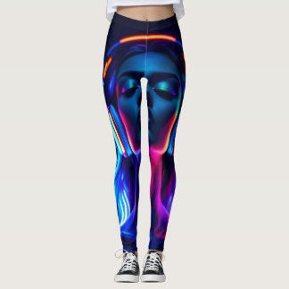 Legging Neon Music Meditation – Woman with Headphones Art