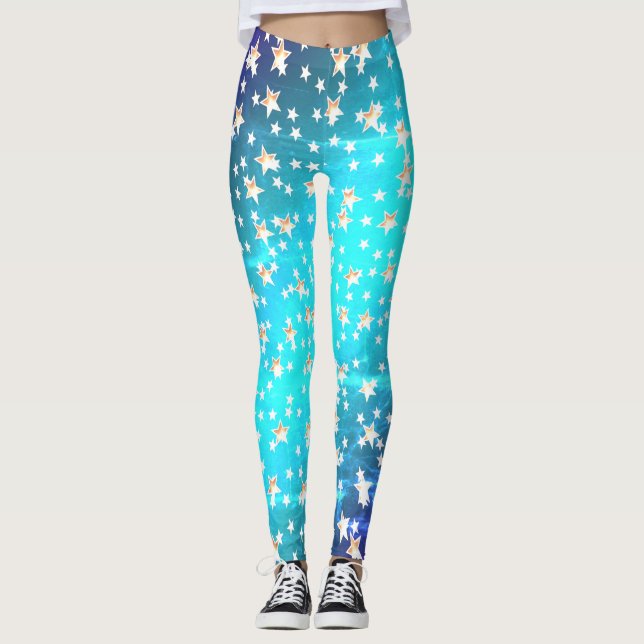 Legging Neon Ombre Blue Patriótico Estrelas Douradas (Frente)