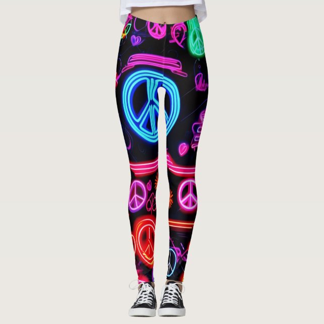 Legging Neon Peace Symbol Padrões (Frente)