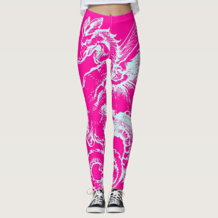 Legging Neon Pink e Teal Dragon Padrão Athletic