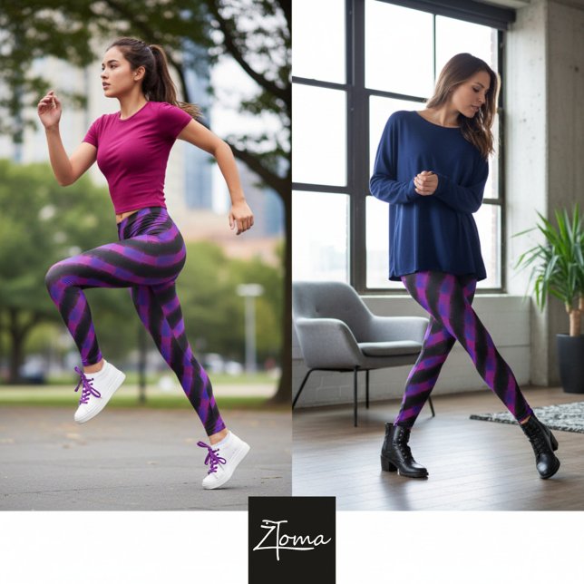 Legging Neon Pink Purple Glitch Diagonal Stripe (Criador carregado)