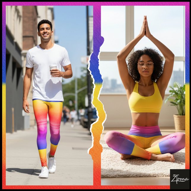 Legging Neon Rainbow Plaid Gradient Block Print (Criador carregado)