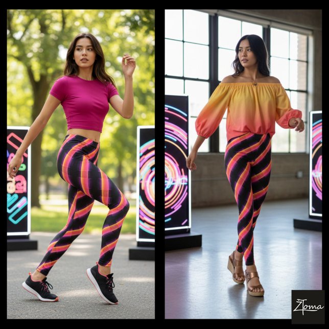 Legging Neon Sunset Glitch Cyber Faixa Diagonal (Criador carregado)