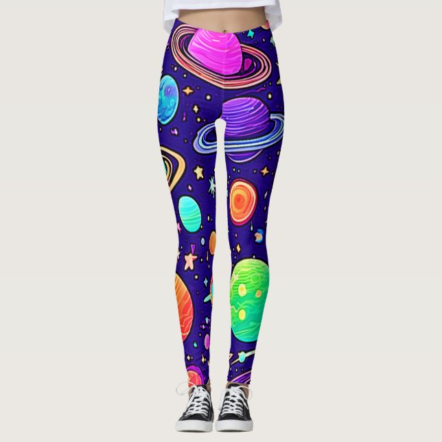 Legging Neons Fluidos: Planetas e Estrelas (Frente)