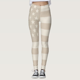 Legging Neutral Beige, Tan, & White American Flag Earthy 