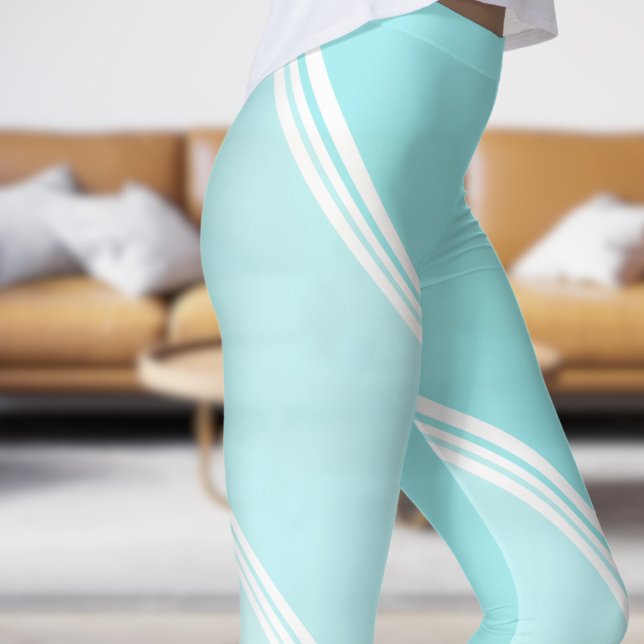 Legging Neve Branca em Eggshell Impressão Azul (Chic White Snow under Eggshell Blue Banded Print Leggings)