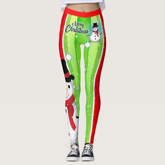 Legging Neve / Floco de neve / Natal / Verde & Vermelho (Frente)