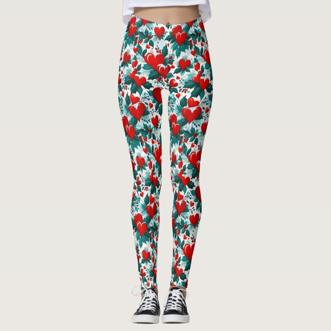 Legging Neve Natal Corações Vermelhos Verde e Branco (Frente)