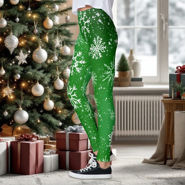 Legging Neves Branca - Espalhos de Neve Emerald Green (Criador carregado)