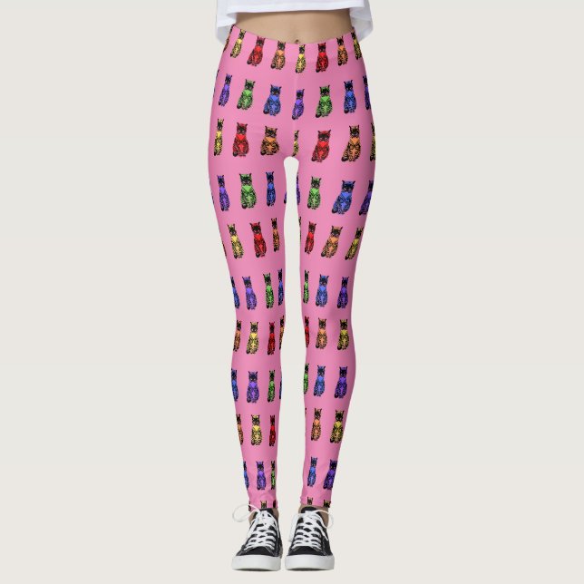 Legging Noble Rainbow Cats Sitting on Pink (Frente)