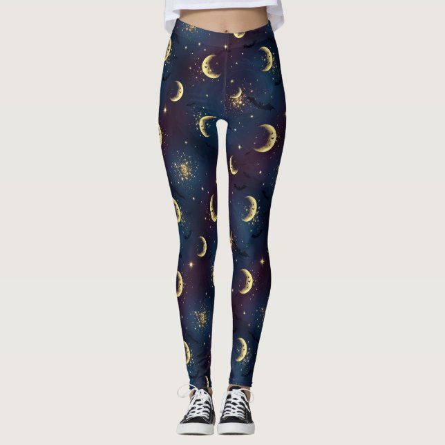 Legging Noite Celestial de Halloween com Bokeh - Lua Místi (Frente)