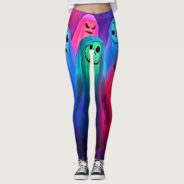 Legging Noite Spooky de Fantasmas Coloridos Design (Frente)