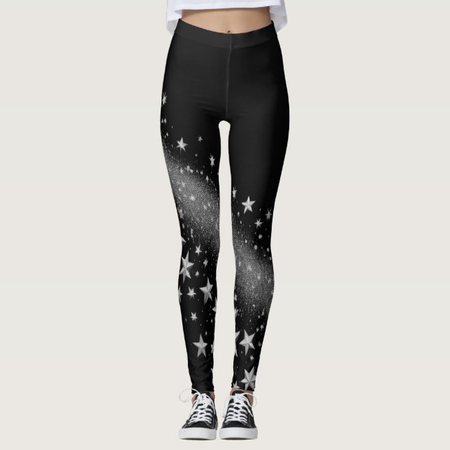 Legging Noites Estreladas Brilho Branco Elegante (Frente)