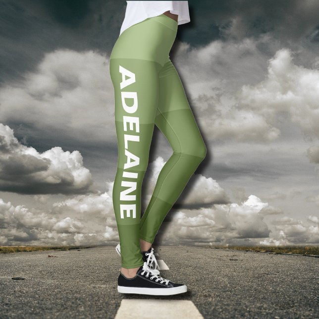 Legging Nome Branco | Na moda 5 Blocos de tons verdes de a (Criador carregado)