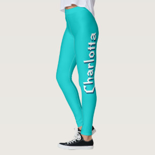 Legging Nome Cuztomizado 3D Branco Moderno   Azul-turquesa