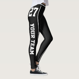 Legging Nome da Equipe Esportiva Número Branco Preto