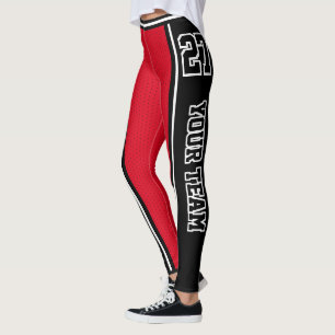 Legging Nome da Equipe Esportiva Número Vermelho Negro Est
