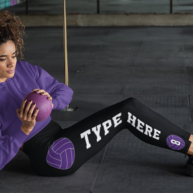 Legging Nome da Equipe Personalizada de Voleibol Roxo e Nú (purple volleyball team leggings)