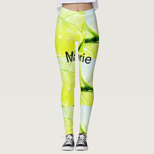 Legging Nome de adição de limão verde amarelo simples, mín (Frente)