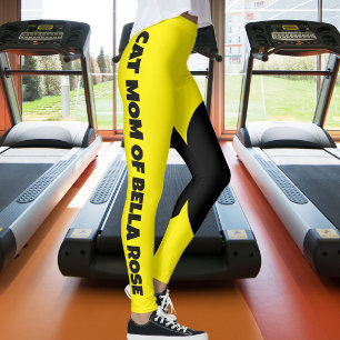 Legging Nome de Estimação de Gato Moderno Amarelo Preto Fe