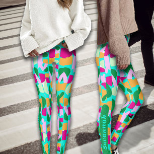 Legging Nome de Personalização de Botânica Colorida