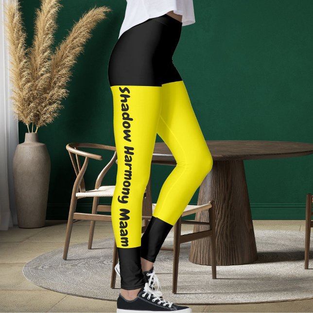 Legging Nome de Pet Na moda preto amarelo-claro personaliz (Criador carregado)