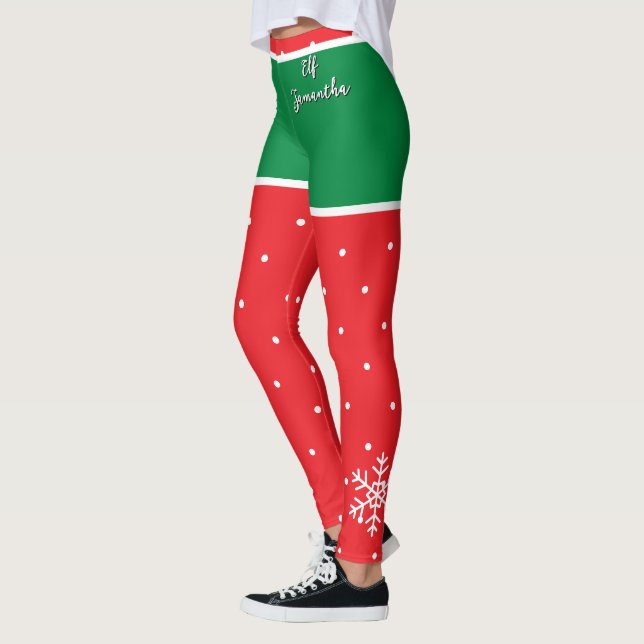 Legging Nome do Elfo de Natal Verde Vermelho  (Esquerda)