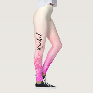 Legging Nome do Monograma Árvores Rosa Girly Natureza Bra