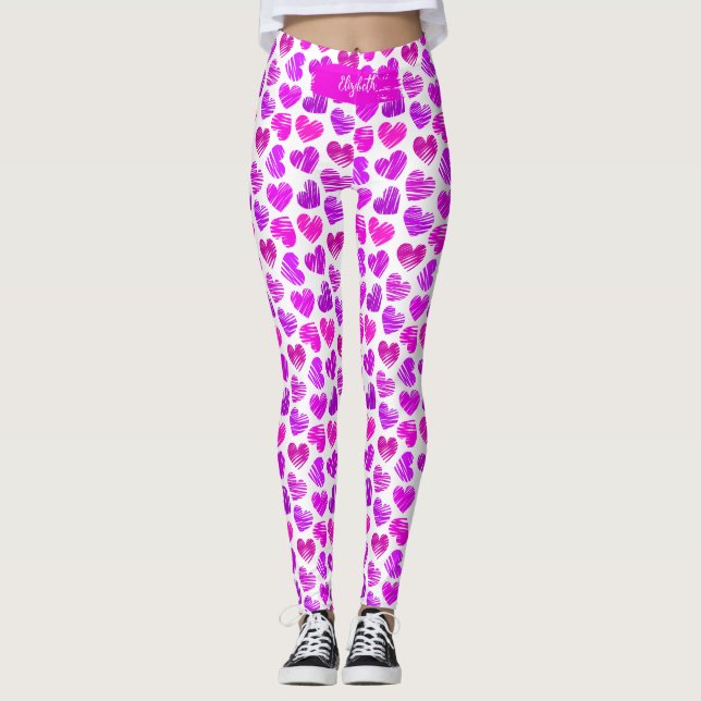 Legging Nome do Namorados do Coração Púrpura Rosa Rosa Mod (Frente)