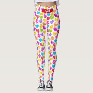 Legging Nome do Padrão de Corações Dooded Moderno, Girly V
