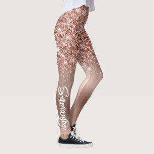 Legging Nome do Script de Pincel do Glittery Rosa Dourado 