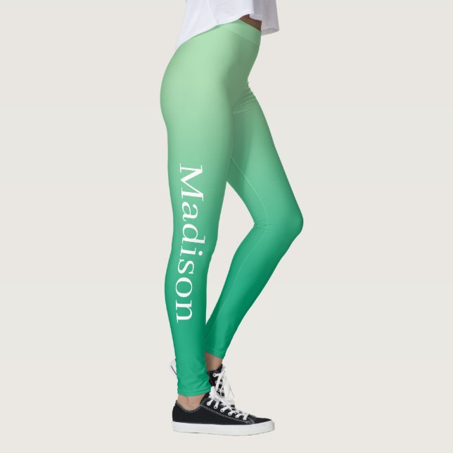 Legging Nome Elegante em Gradiente de Verde Claro a Escuro (Direita)