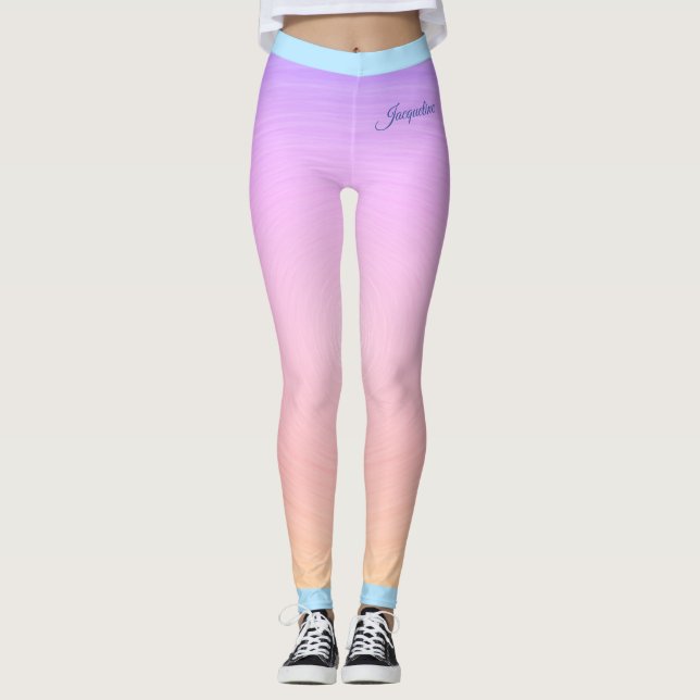 Legging Nome em azul na Rosa claro e gradiente laranja (Frente)