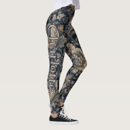 Legging Nome no Tecido Botânico Dourado Naval