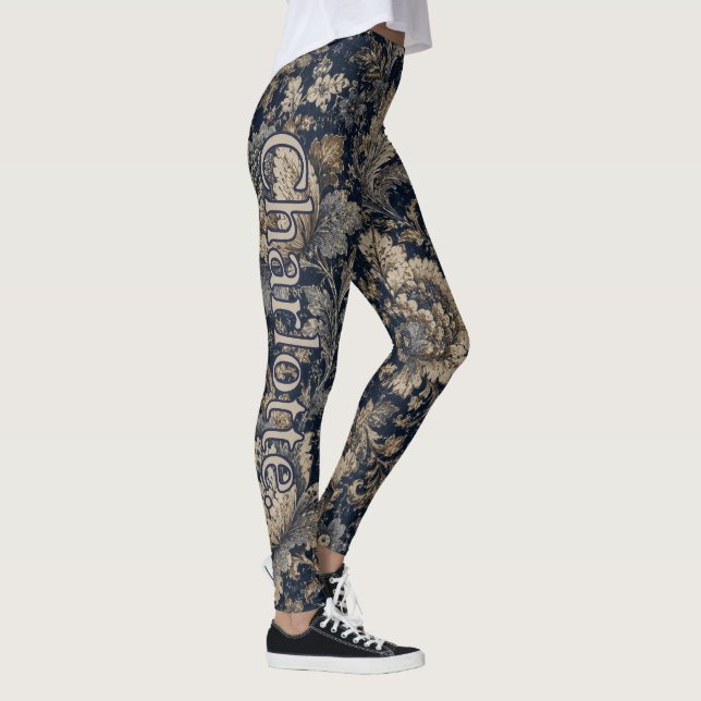 Legging Nome no Tecido Botânico Dourado Naval (Direita)