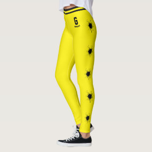 Legging Nome Personalizado Amarelo Preto Padrão Salpico Ex