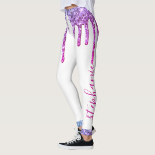 Legging Nome personalizado de brilho de brilho roxo azul r