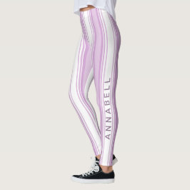 Legging Nome personalizado de faixas verticais púrpura e b