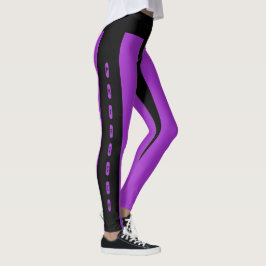 Legging Nome Personalizado de Padrão de Stripes Roxo Preto