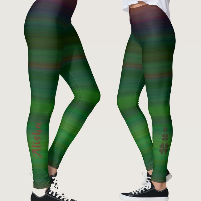 Legging Nome Personalizado do Shamrock Verde Gradiente Ele (Criador carregado)
