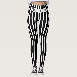 Legging Nome Personalizado Listras Verticais Preto e Branc