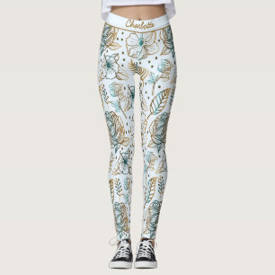 Legging Nome personalizado padrão floral colorido
