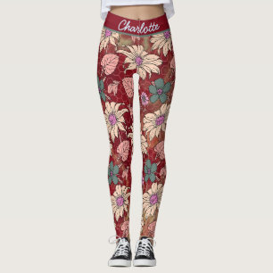 Legging Nome personalizado padrão sem costura floral verme