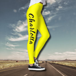 Legging Nome Personalizado Preto | Cor Amarelo-Neão