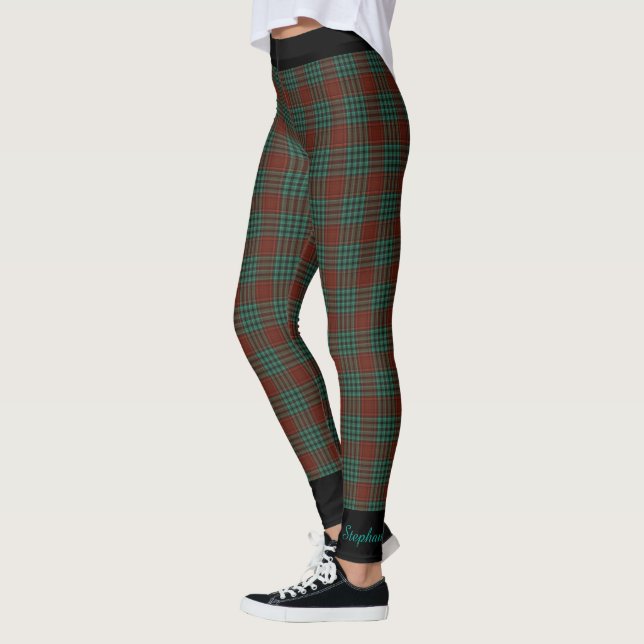 Legging Nome Personalizado, Xadrez Vermelha e Teal, Trim P (Esquerda)