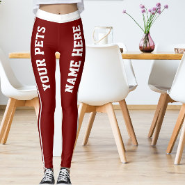 Legging Nomes de animais de estimação de faixas vermelhas