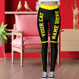 Legging Nomes de Gato Listras Pretas Amarelo Brilhante Per