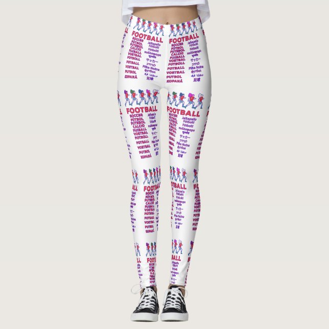 Legging Nomes Multilíngues de Futebol Feminino Global Fã d (Frente)