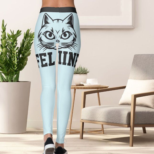 Legging Nomes Personalizados Cinzas Azuis Stripes Gatos Ga (Criador carregado)
